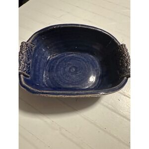 Unbranded Pottery Bowl Unisex Small Blue Good Rustic Carved Studio Ceramic